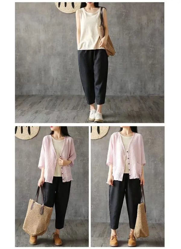 Hengxin Hot Sale New Large Size Women Solid Color Ankle-Length Loose Casual Cotton And Linen Trousers - Image 6