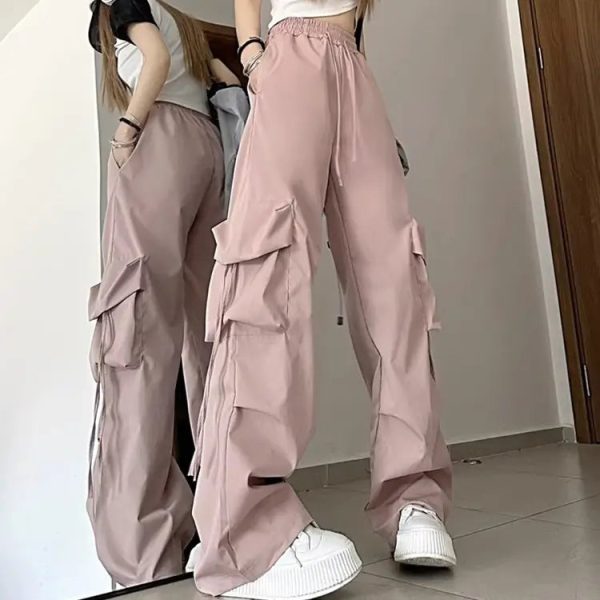 Plus Size Women's Beige Loose Cargo Pants Casual Baggy Wide Leg Sweatpants Hippie Joggers Trousers Drawstring Closure Hip Hop - Image 2