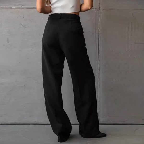 OOTN Autumn Solid Pockets Party Trousers Women 2023 Elegant Office Lady Pleated Long Fashion Black Straight - Image 3
