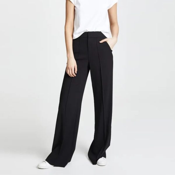 Custom Fashion Ladies Trousers Straight Long High Waist Black Suit Wide Leg For Women - Image 3