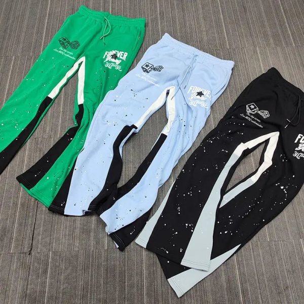 Custom logo fleece joggers men sweatpants french terry baggy stacked flare sweat - Image 3
