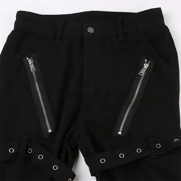 Eyelet Buckle Punk Goth Jeans Y2K Woman Solid E Girl Denim Gothic Straight Trousers - Image 6