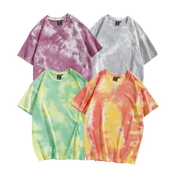 2023 ALLFLY factory Wholesale High Quality Tie Dye Short Sleeves Oversized Pima Cotton Black T- loose fit dazzling T- - Image 5