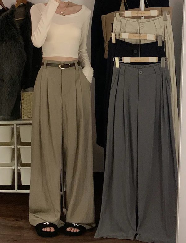 Korean design Fashion Wide Leg Pants for Women Work Business Casual High Waisted Dress Flowy Trousers Office - Image 4