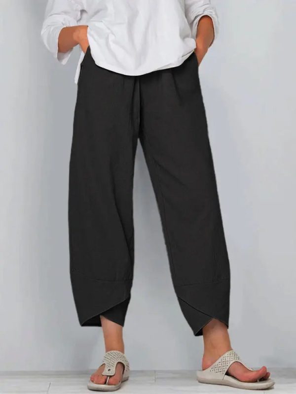 Fashion Women 2022 New Wide-leg Nine-point Pants Loose Casual Cotton and Linen Elastic Waist - Image 5
