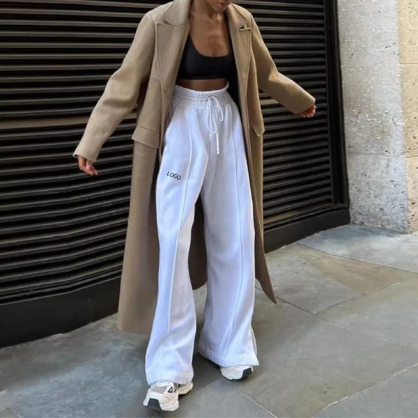 2024 Custom logo High Waist Women Flared Pants Causal Loose Jogger Sweatpants For Women - Image 6