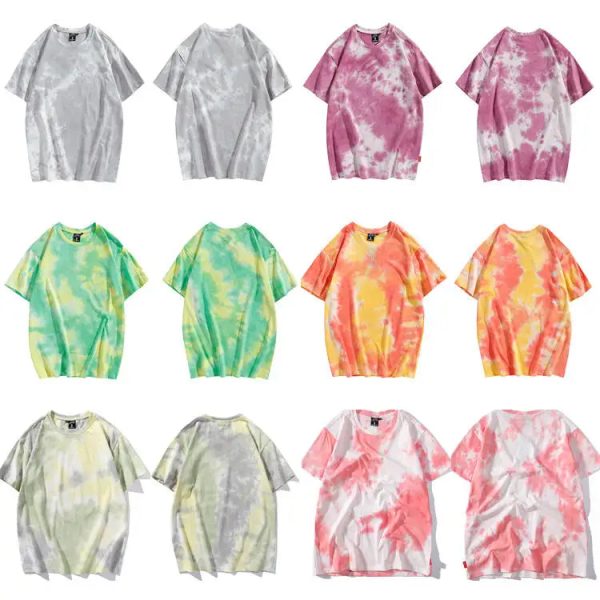 2023 ALLFLY factory Wholesale High Quality Tie Dye Short Sleeves Oversized Pima Cotton Black T- loose fit dazzling T- - Image 3