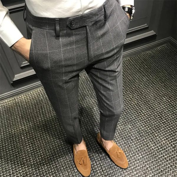 Soild Suit Check Pants Slim Fitness British Plaid Pants Dress Trousers Men's Casual Business - Image 3
