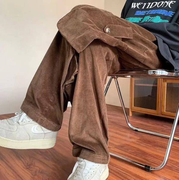 Workwear Wide Leg Casual Pant For Men In Spring Autumn Japanese Retro Trendy Brand Ins Loose Straight Leg Leggings Cropped - Image 3