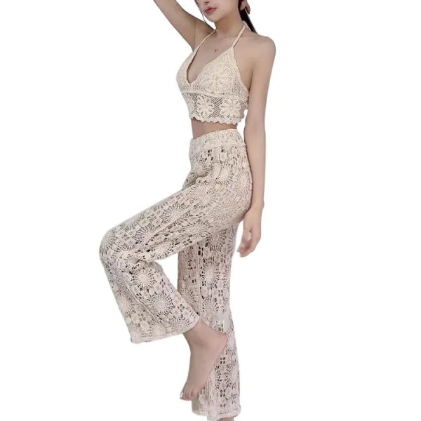 Wholesale Knitting Trousers Sets Jogging Baggy Flare Ladies Hollow Sport Mesh Beach Women'S Outdoor Crochet - Image 6