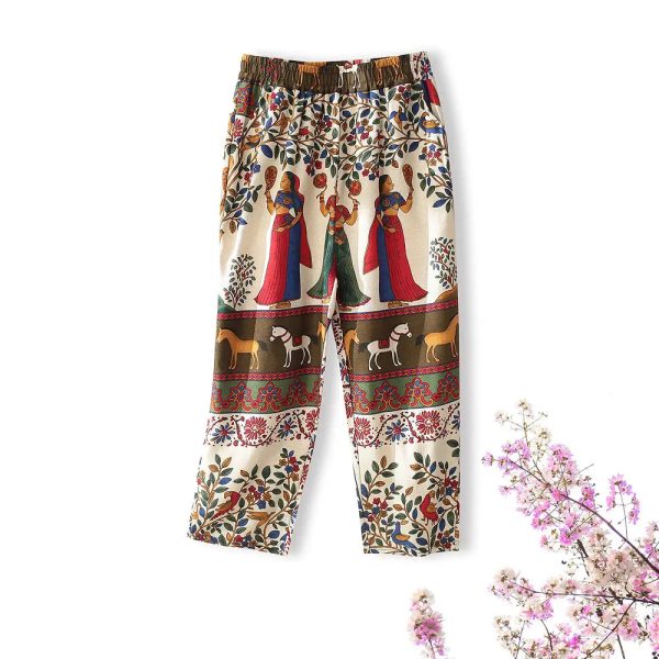 V638 Hot Selling High Waist Casual Plus Size Printed Womens Wide Harem - Image 5