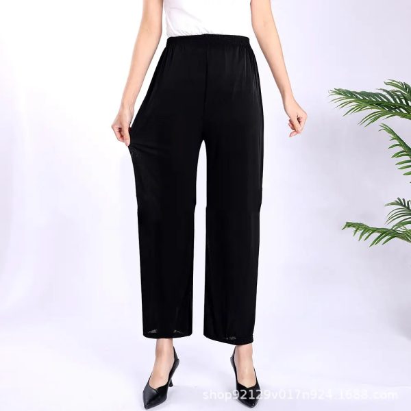 New Women Fashion Long Pants Spring Summer Ice Silk Loose Printed Trousers Elastic Waist Lady Wide Leg Casual - Image 3