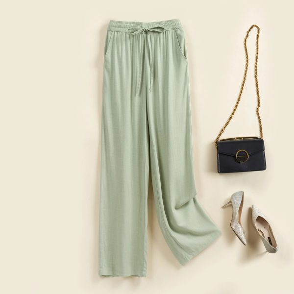 High waisted wide leg pants women plus size cotton linen casual drawstring women's trousers white linen - Image 2