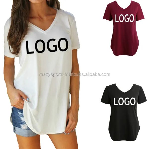Wholesale Hot Fashion 100% cotton V neck women t v neck t for ladies plus size t- - Image 6