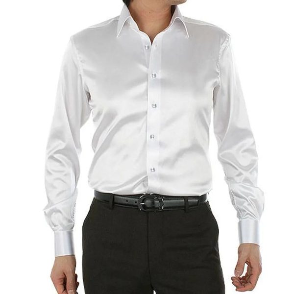 Latest Designs Smooth Silk Satin Shirt 2022 Men's Slim Fit Long Sleeve Button Down Dress at Wholesale - Image 2