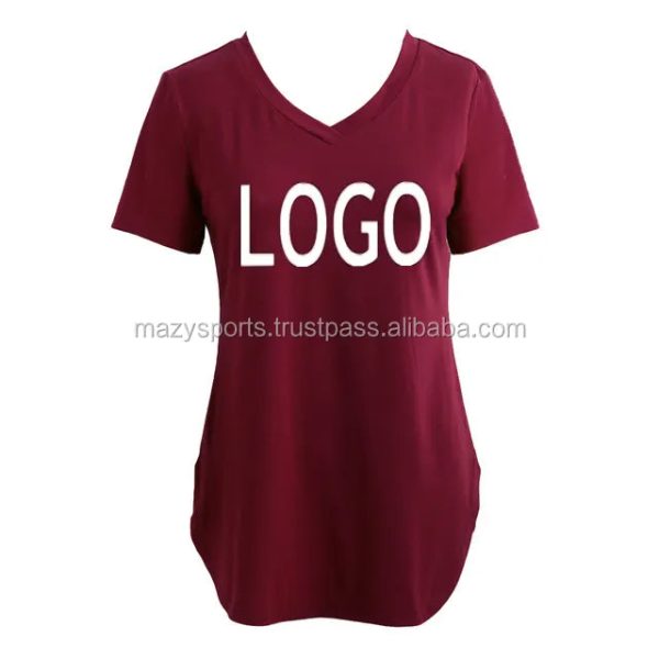 Wholesale Hot Fashion 100% cotton V neck women t v neck t for ladies plus size t- - Image 3